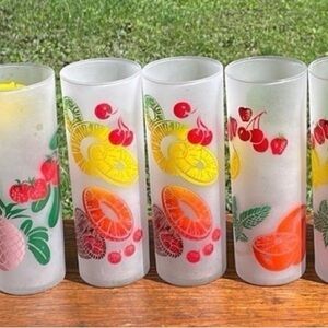 Vintage 1950’s Federal Frosted Glass Tumblers - Colorful Set of 7
